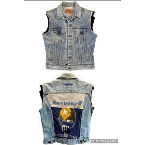 Vtg 1994 Levis Denim Vest USA Upcycled Notre Dame Irish Patchwork 1-of-1 Women M